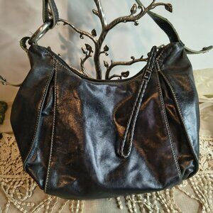 Franklin Covey Black Stressed Leather Hand Bag